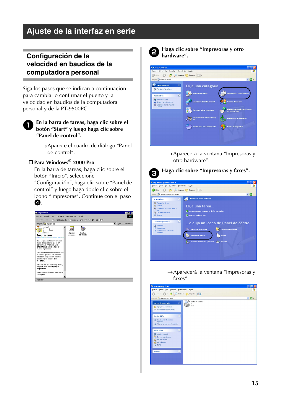 Ajuste de la interfaz en serie | Brother PT-9500PC User Manual | Page 46 / 62