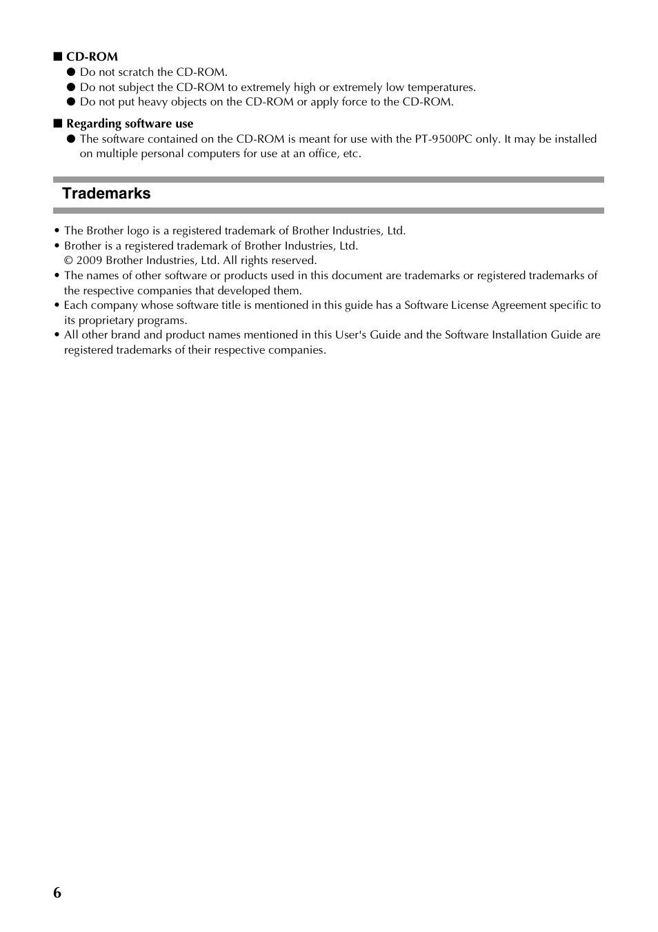 Trademarks | Brother PT-9500PC User Manual | Page 7 / 62