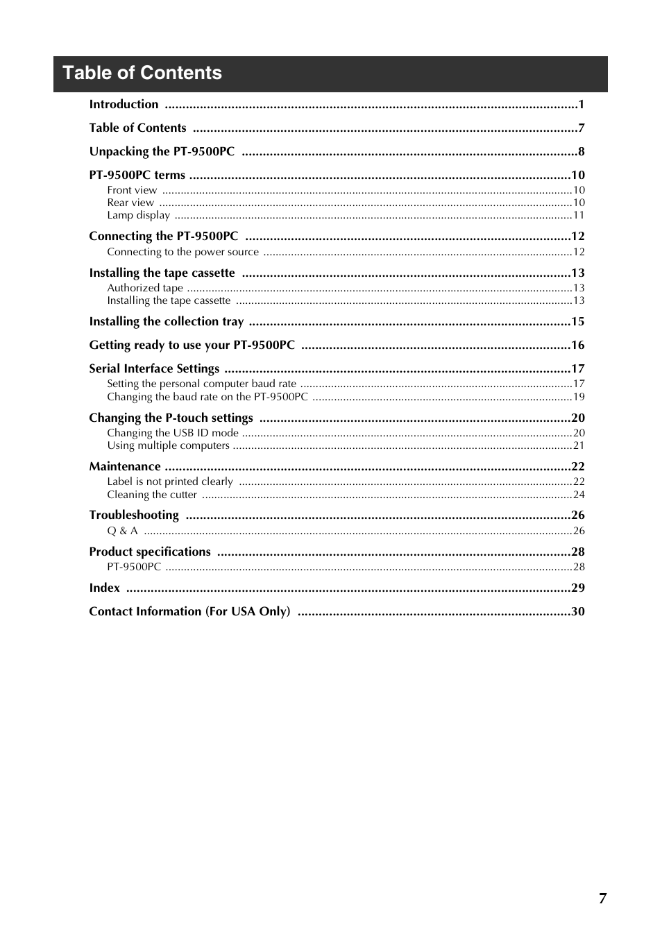 Brother PT-9500PC User Manual | Page 8 / 62