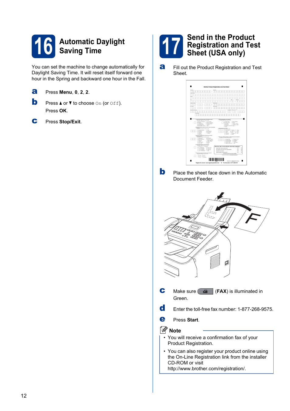 16 automatic daylight saving time | Brother MFC-7240 User Manual | Page 12 / 20