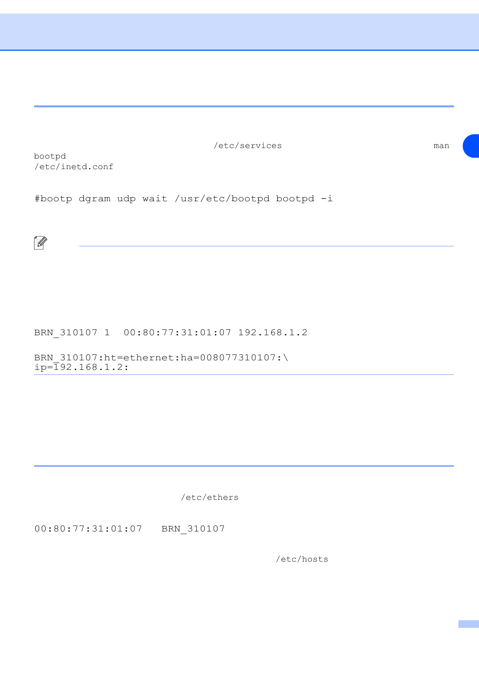 Using bootp to configure the ip address, Using rarp to configure the ip address, Ausing bootp to configure the ip address | Brother MFC-9420CN User Manual | Page 85 / 94