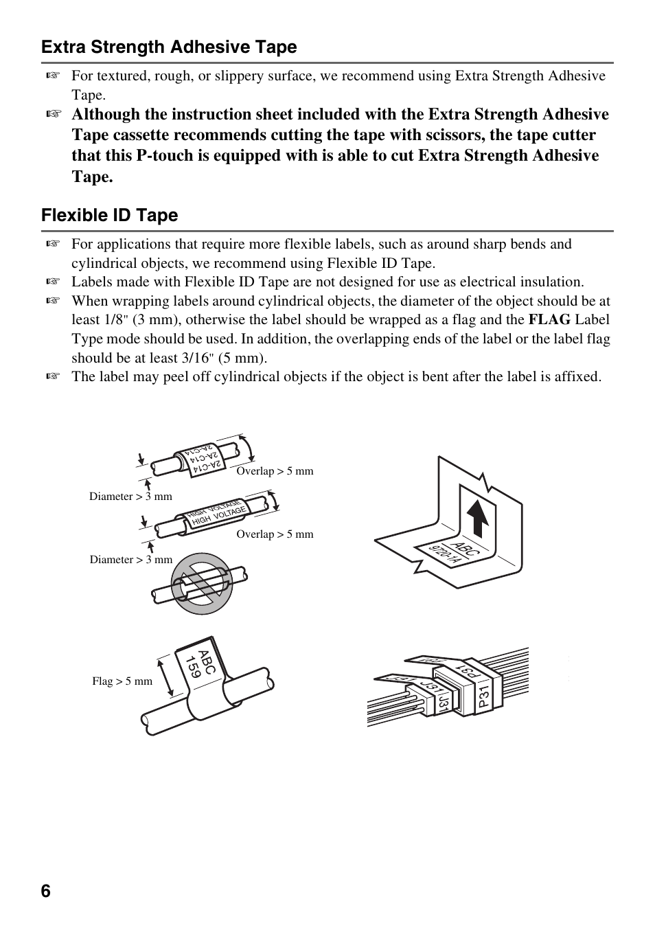 6extra strength adhesive tape, Flexible id tape | Brother PT-1600 User Manual | Page 14 / 116