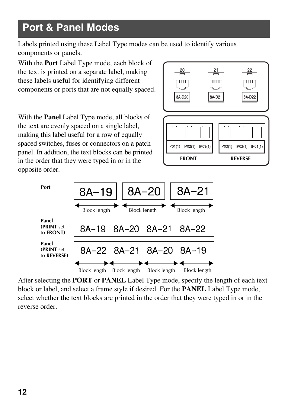 Port & panel modes | Brother PT-1600 User Manual | Page 20 / 116