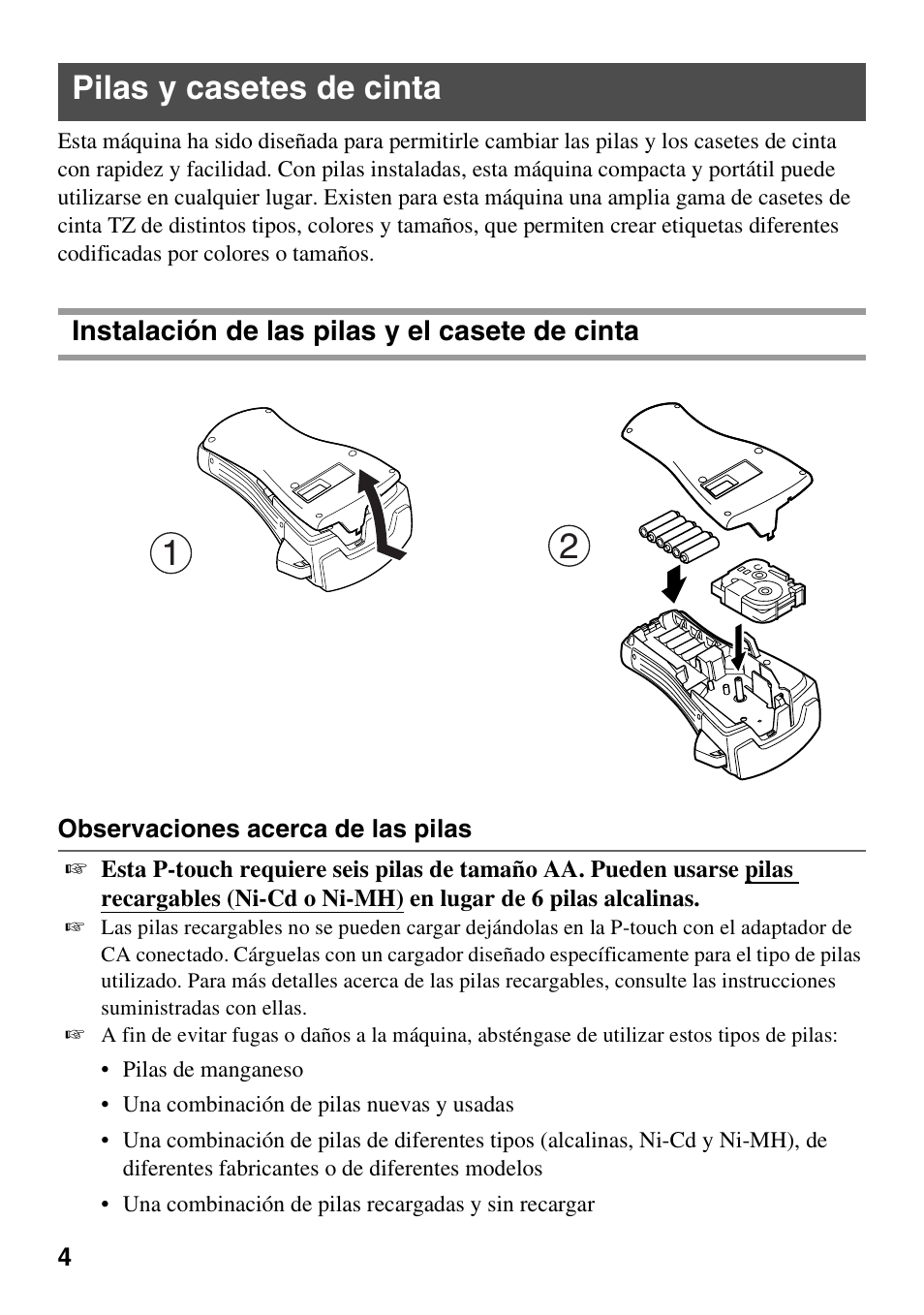 Pilas y casetes de cinta | Brother PT-1600 User Manual | Page 66 / 116