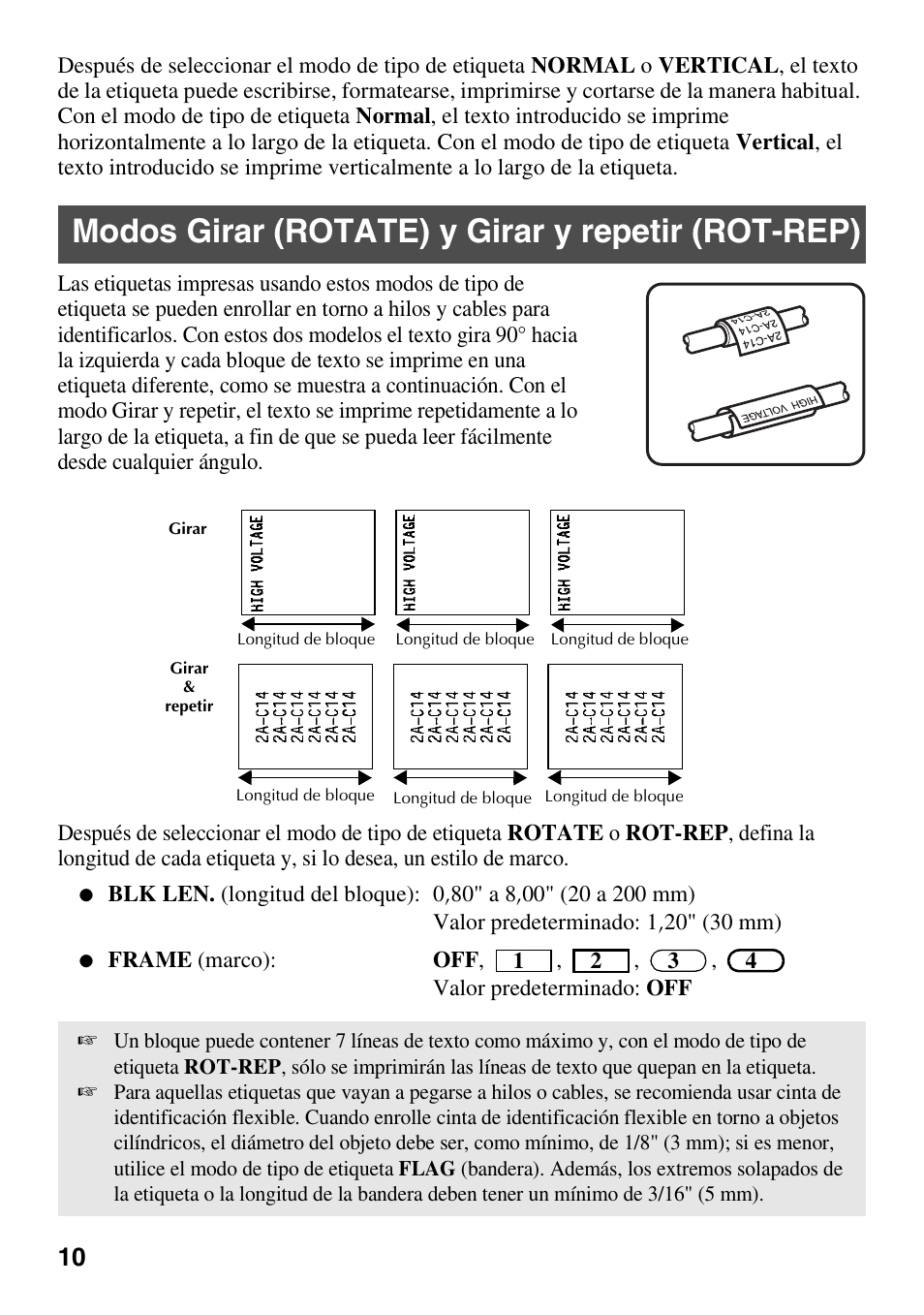 Modos girar (rotate) y girar y repetir (rot-rep) | Brother PT-1600 User Manual | Page 72 / 116