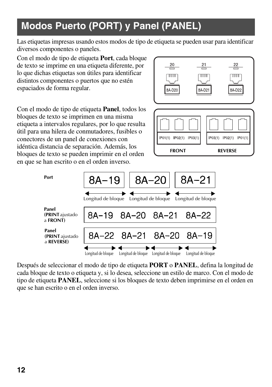 Modos puerto (port) y panel (panel) | Brother PT-1600 User Manual | Page 74 / 116