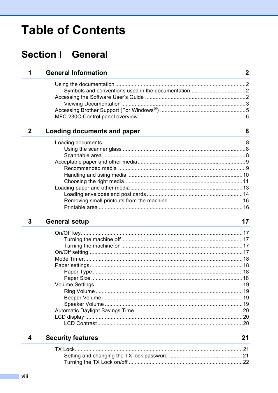 Brother MFC-230C User Manual | Page 10 / 148