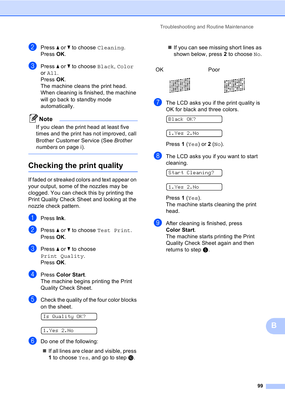 Checking the print quality | Brother MFC-230C User Manual | Page 115 / 148