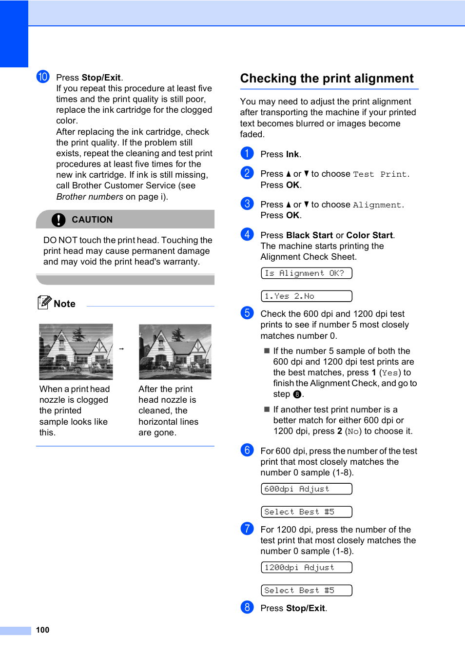 Checking the print alignment | Brother MFC-230C User Manual | Page 116 / 148