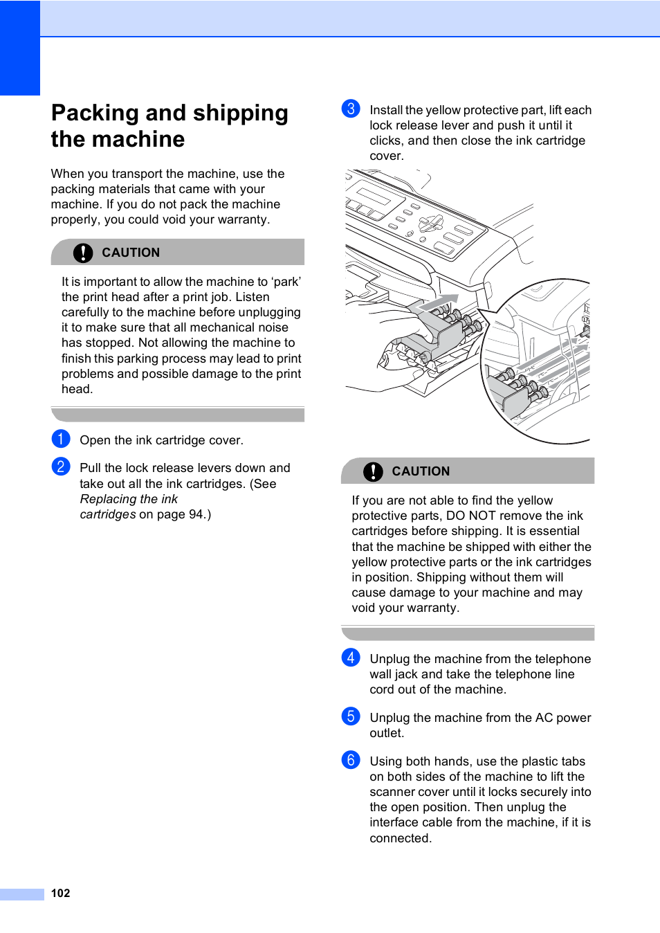 Packing and shipping the machine | Brother MFC-230C User Manual | Page 118 / 148