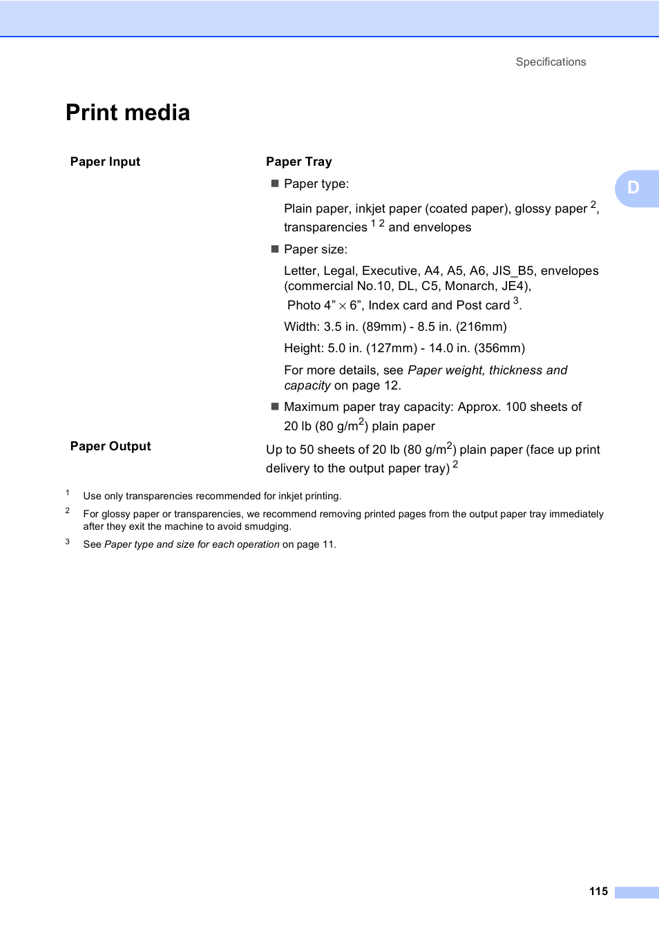 Print media | Brother MFC-230C User Manual | Page 131 / 148