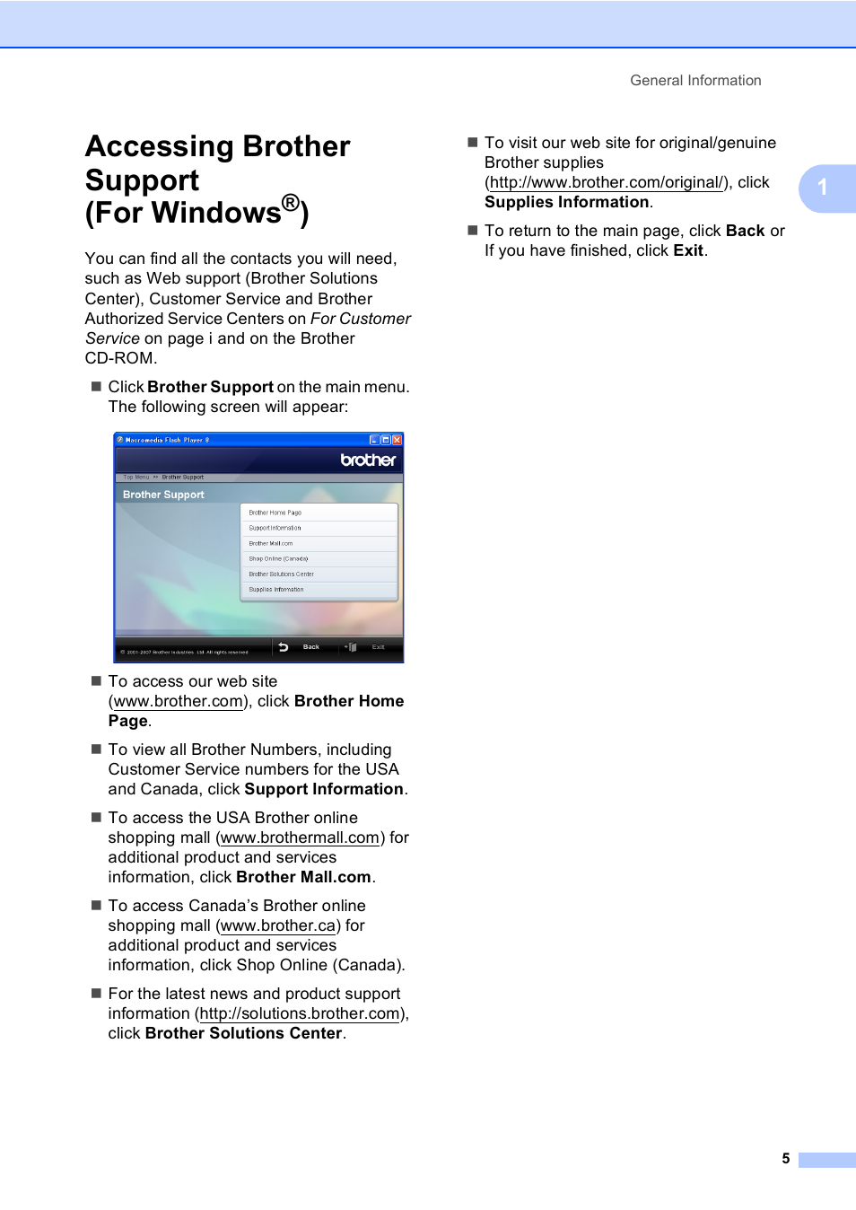 Accessing brother support (for windows®), Accessing brother support (for windows | Brother MFC-230C User Manual | Page 21 / 148