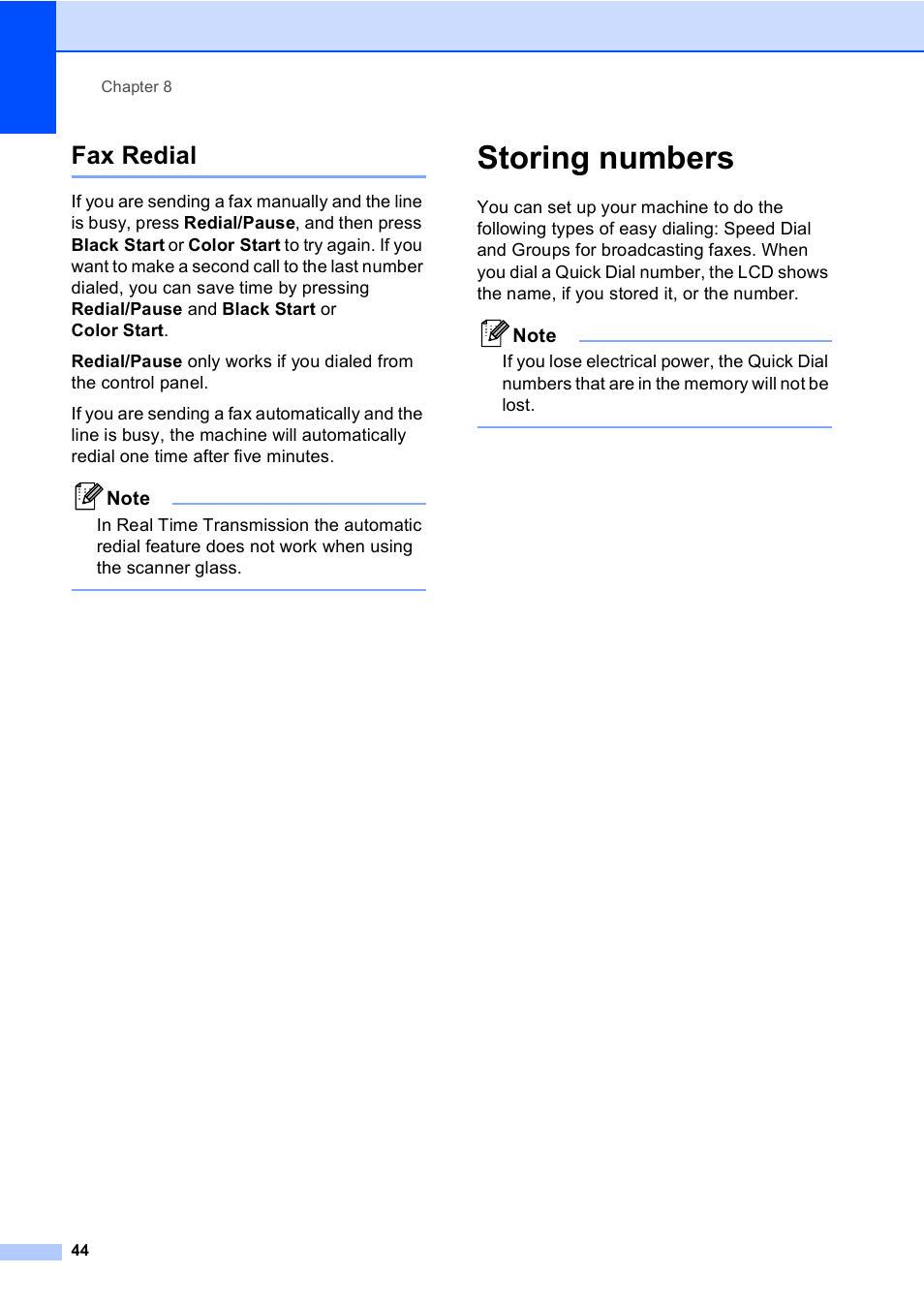 Fax redial, Storing numbers | Brother MFC-230C User Manual | Page 60 / 148