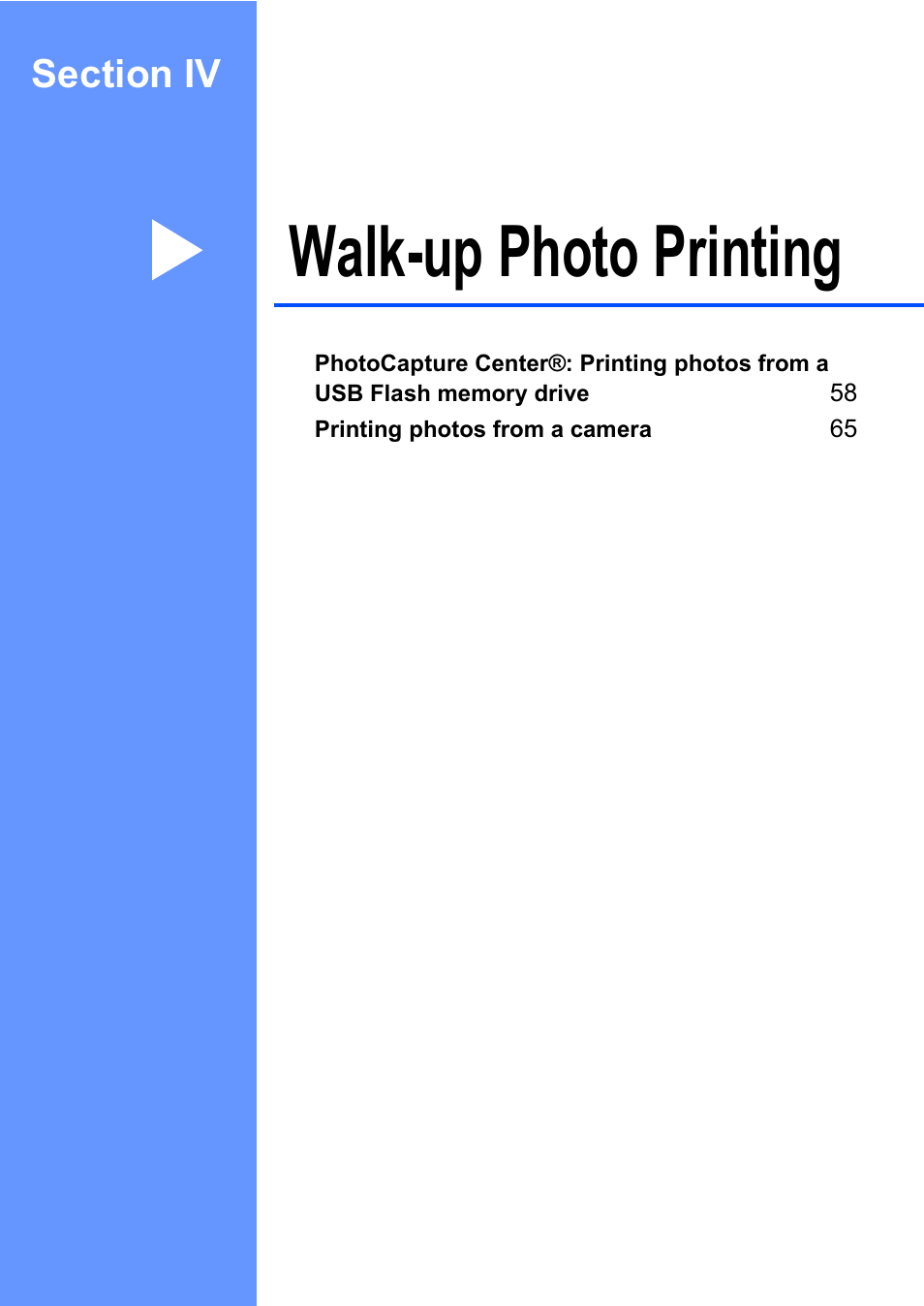 Section iv: walk-up photo printing, Section iv walk-up photo printing, Walk-up photo printing | Brother MFC-230C User Manual | Page 73 / 148