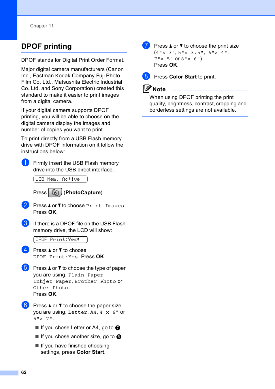 Dpof printing | Brother MFC-230C User Manual | Page 78 / 148