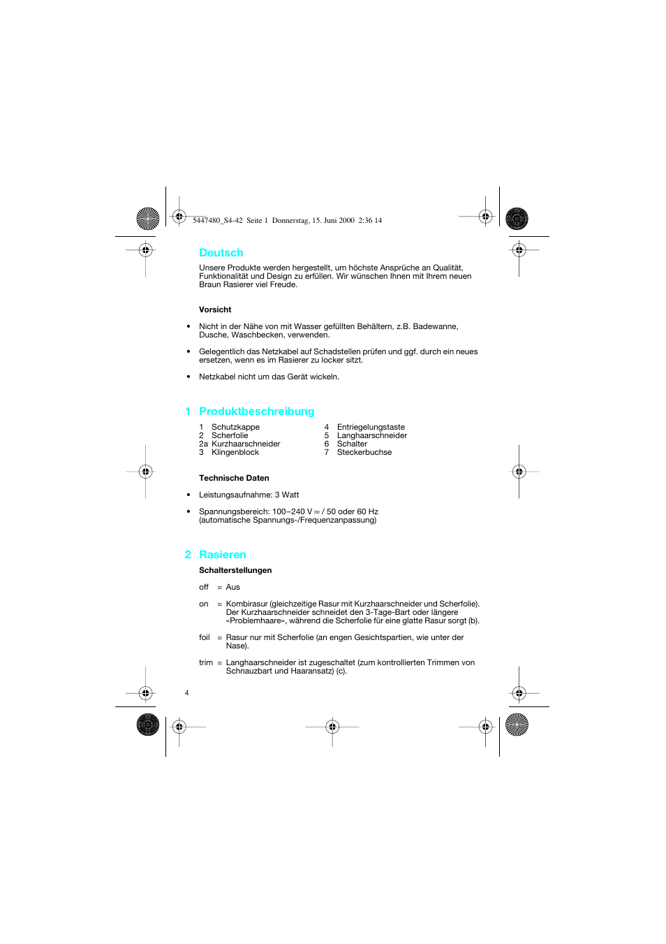 Deutsch, 1 produktbeschreibung, 2 rasieren | Braun 3105-5447 InterFace User Manual | Page 4 / 42