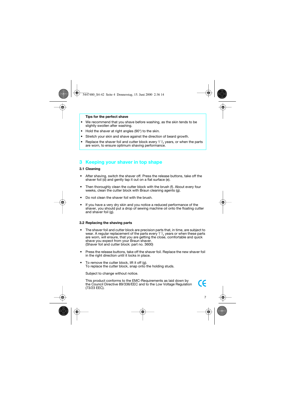 3 keeping your shaver in top shape | Braun 3105-5447 InterFace User Manual | Page 7 / 42