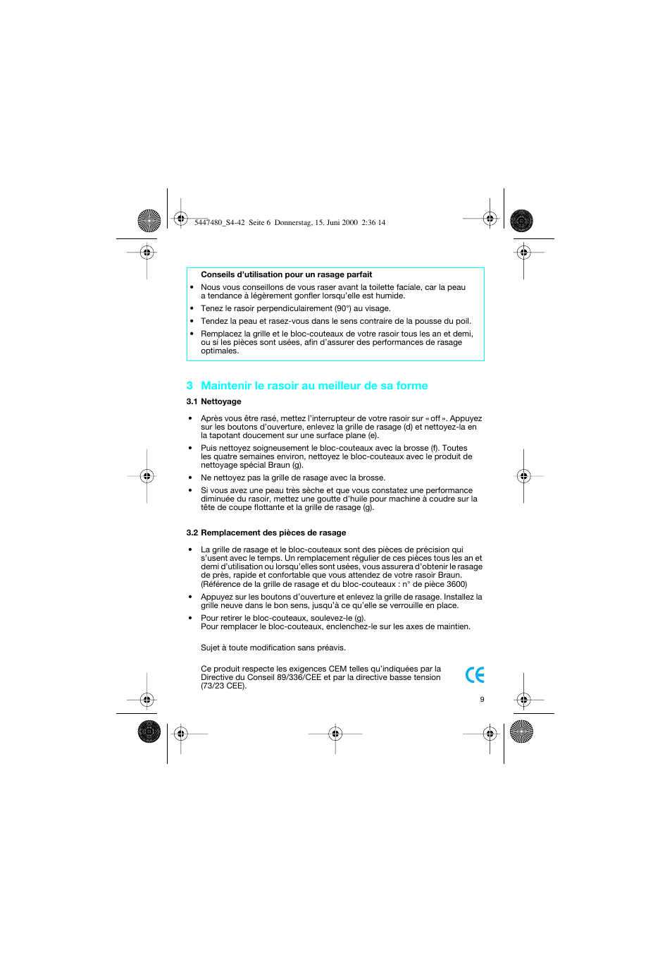 3 maintenir le rasoir au meilleur de sa forme | Braun 3105-5447 InterFace User Manual | Page 9 / 42