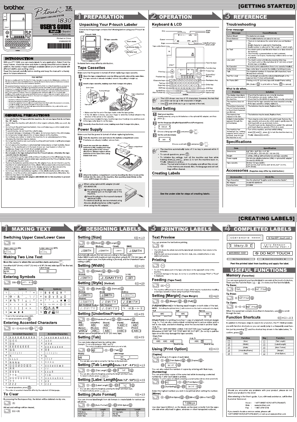 Brother PT-1830 User Manual | 1 page