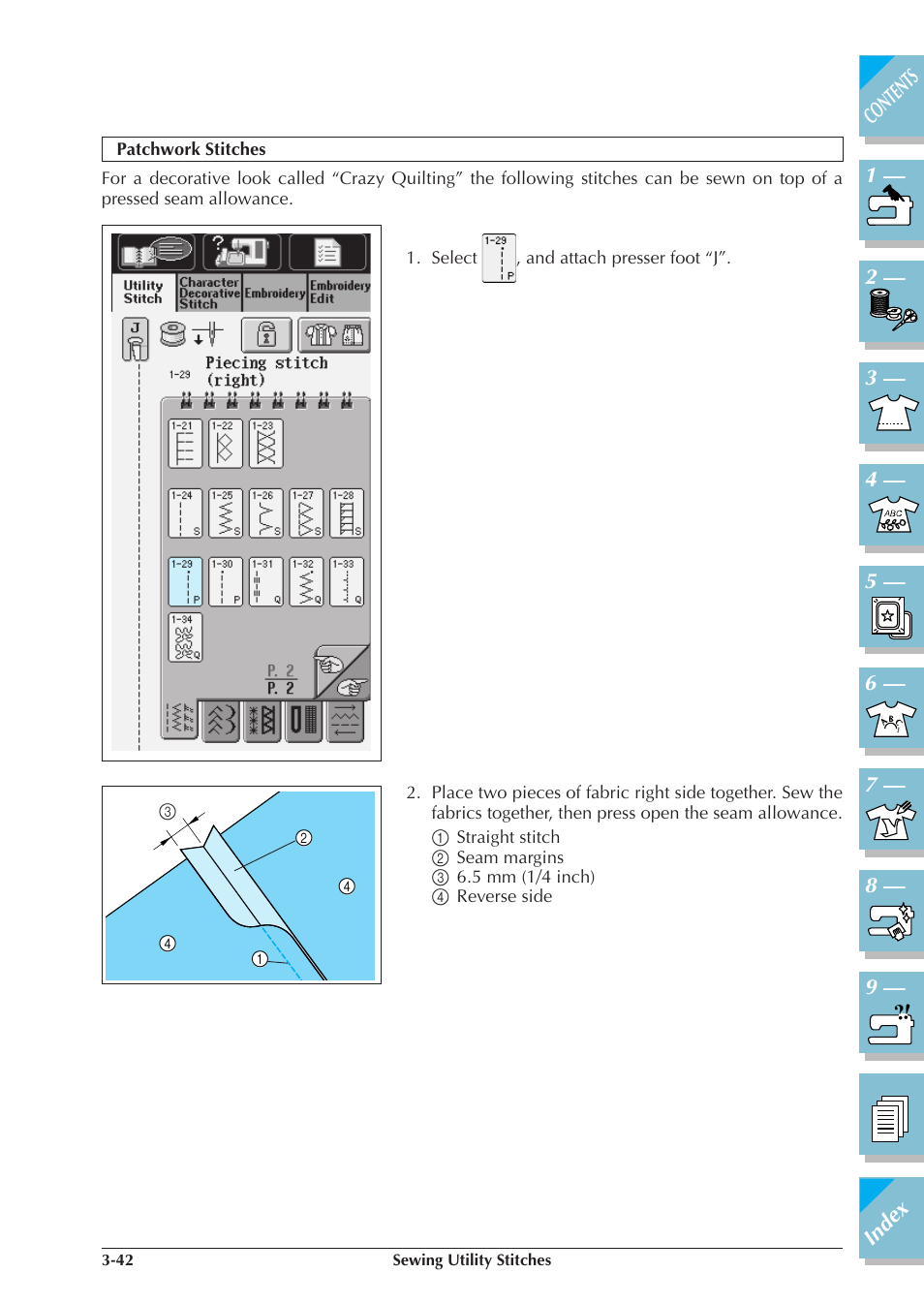 Patchwork stitches -42 | Brother ULT2001 2001N 2001C 2002D 2003D User Manual | Page 115 / 321