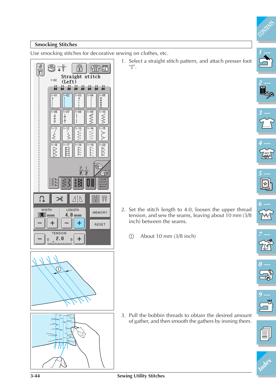 Smocking stitches -44 | Brother ULT2001 2001N 2001C 2002D 2003D User Manual | Page 117 / 321