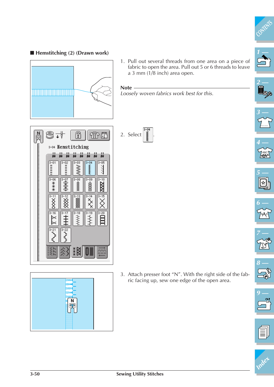 Hemstitching (2) (drawn work) -50 | Brother ULT2001 2001N 2001C 2002D 2003D User Manual | Page 123 / 321