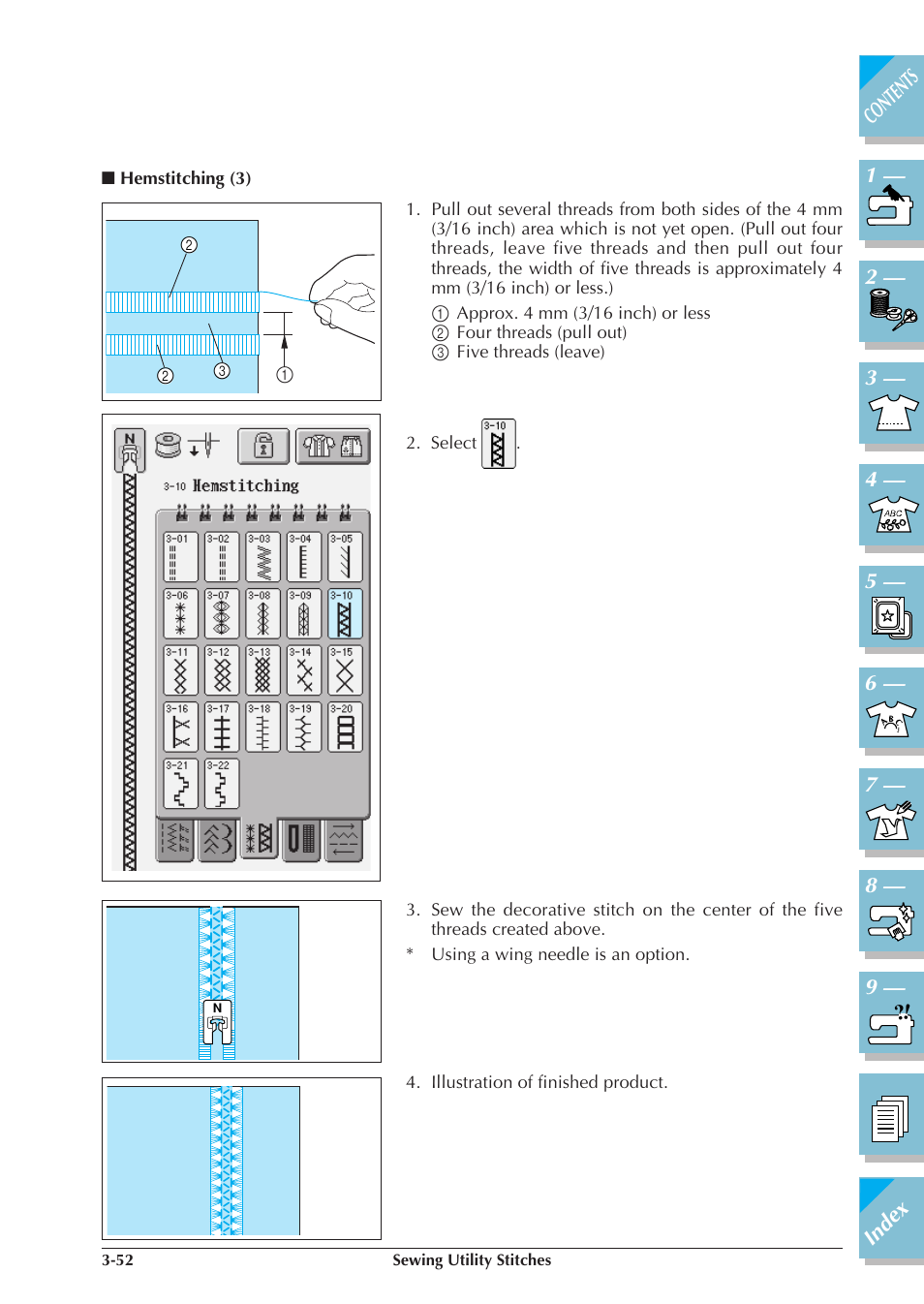 Hemstitching (3) -52 | Brother ULT2001 2001N 2001C 2002D 2003D User Manual | Page 125 / 321