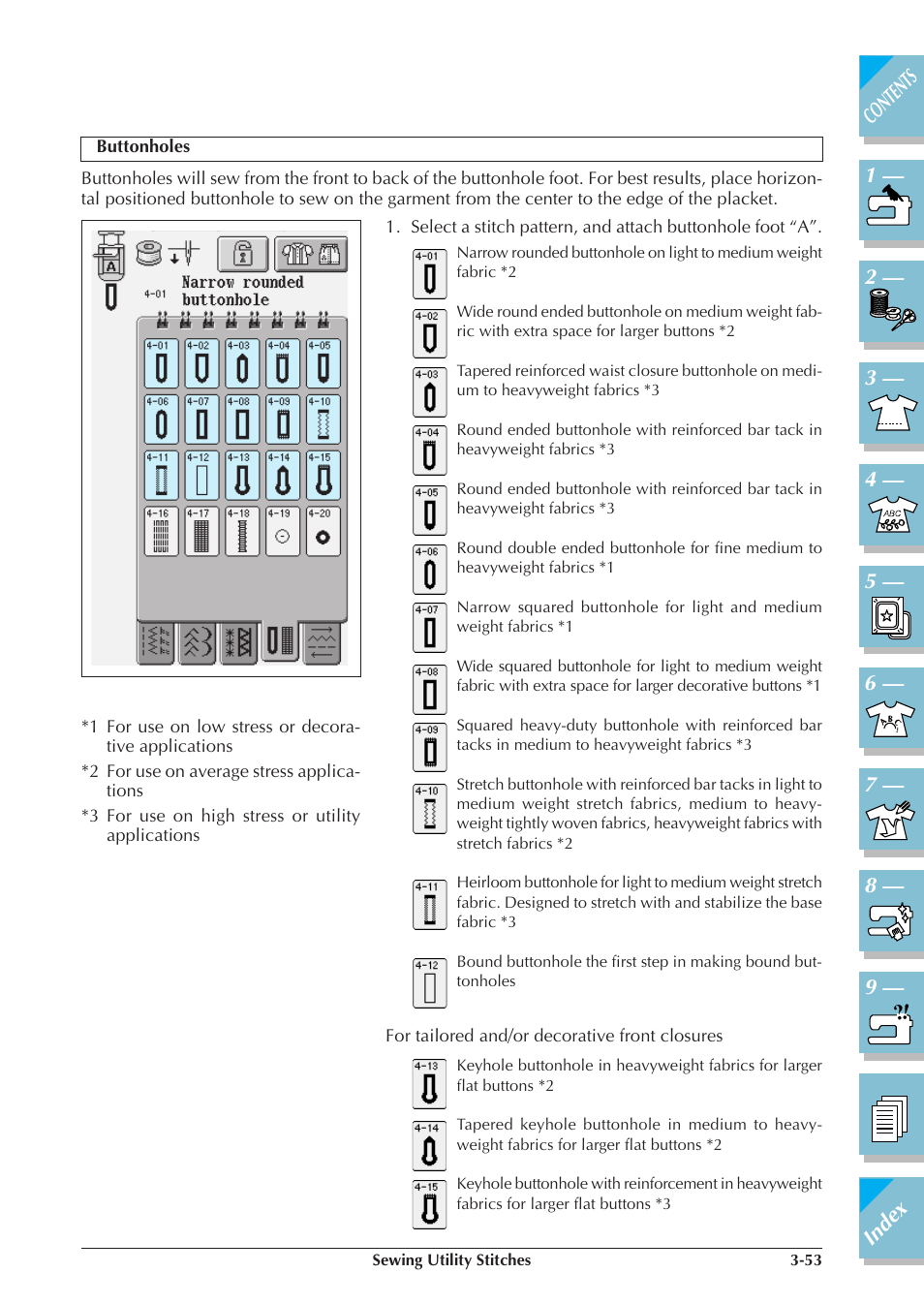 Buttonholes -53 | Brother ULT2001 2001N 2001C 2002D 2003D User Manual | Page 126 / 321