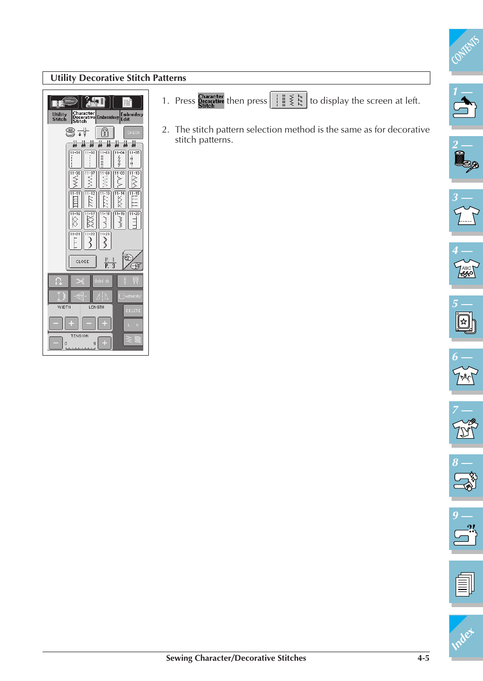 Utility decorative stitch patterns -5 | Brother ULT2001 2001N 2001C 2002D 2003D User Manual | Page 148 / 321