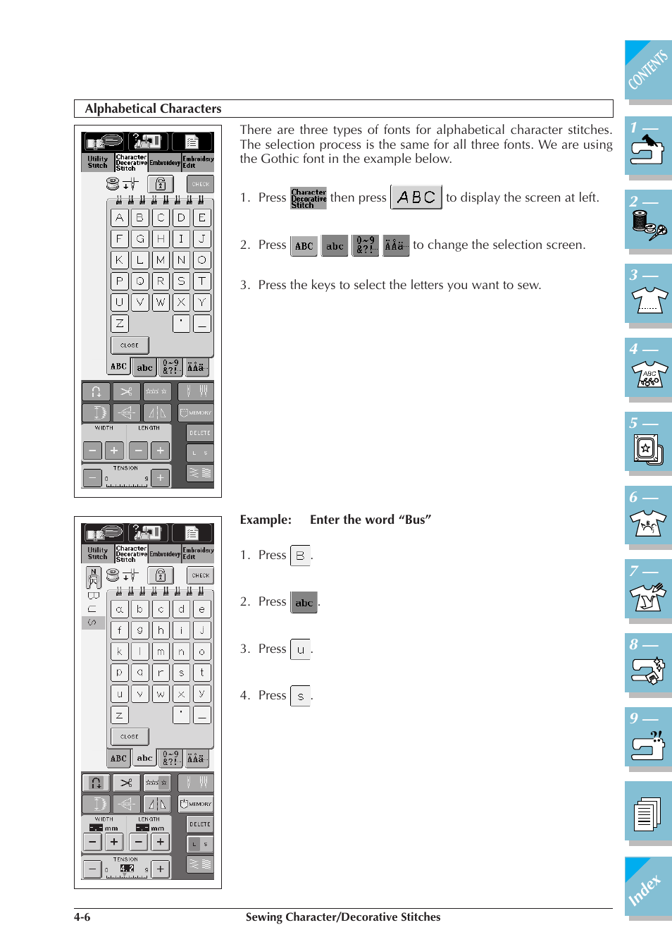 Alphabetical characters -6 | Brother ULT2001 2001N 2001C 2002D 2003D User Manual | Page 149 / 321