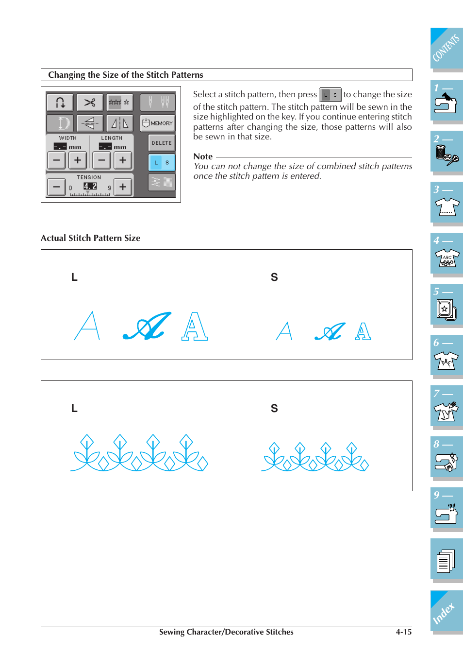 Changing the size of the stitch patterns . 4-15 | Brother ULT2001 2001N 2001C 2002D 2003D User Manual | Page 158 / 321