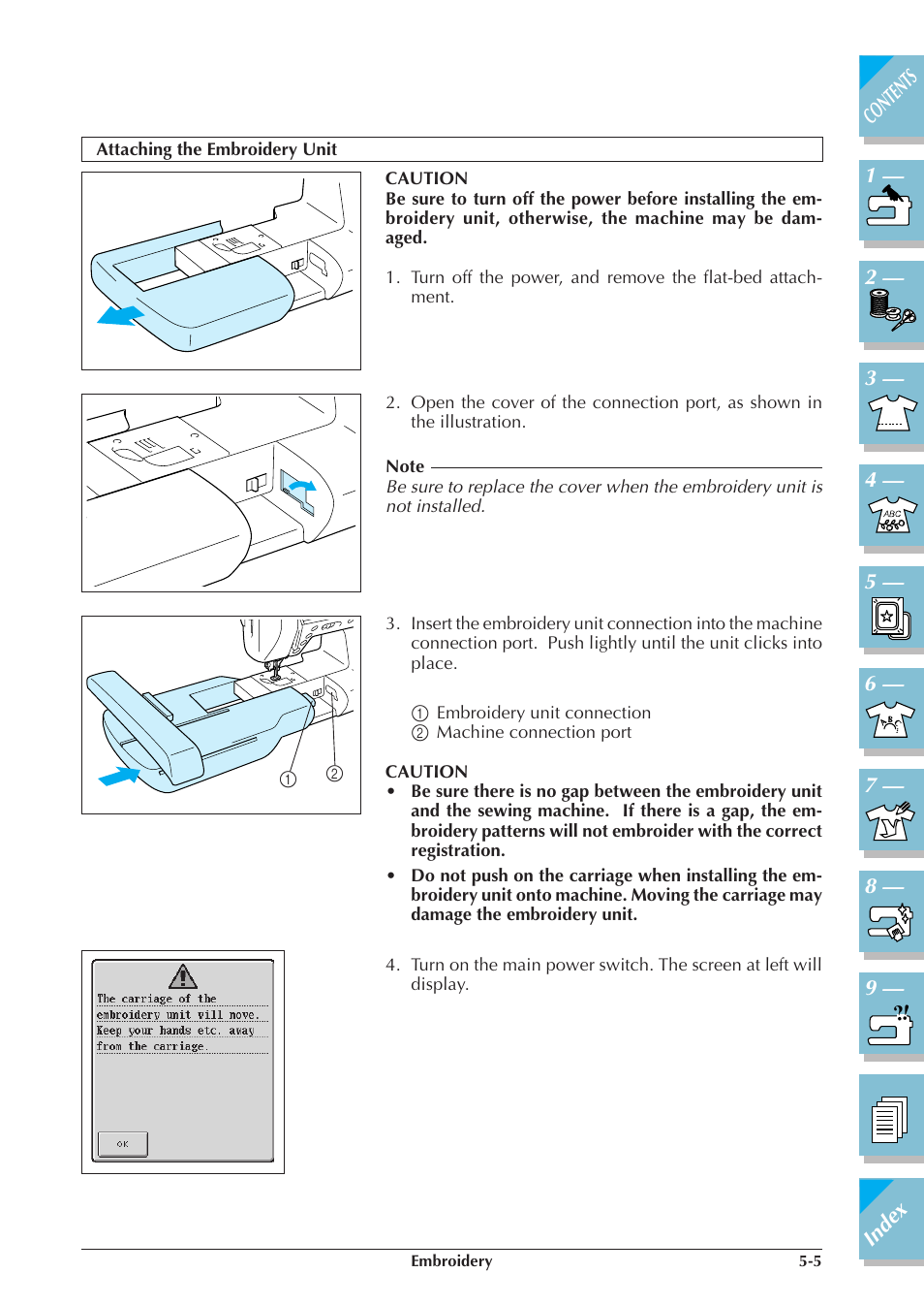 Attaching the embroidery unit -5 | Brother ULT2001 2001N 2001C 2002D 2003D User Manual | Page 180 / 321