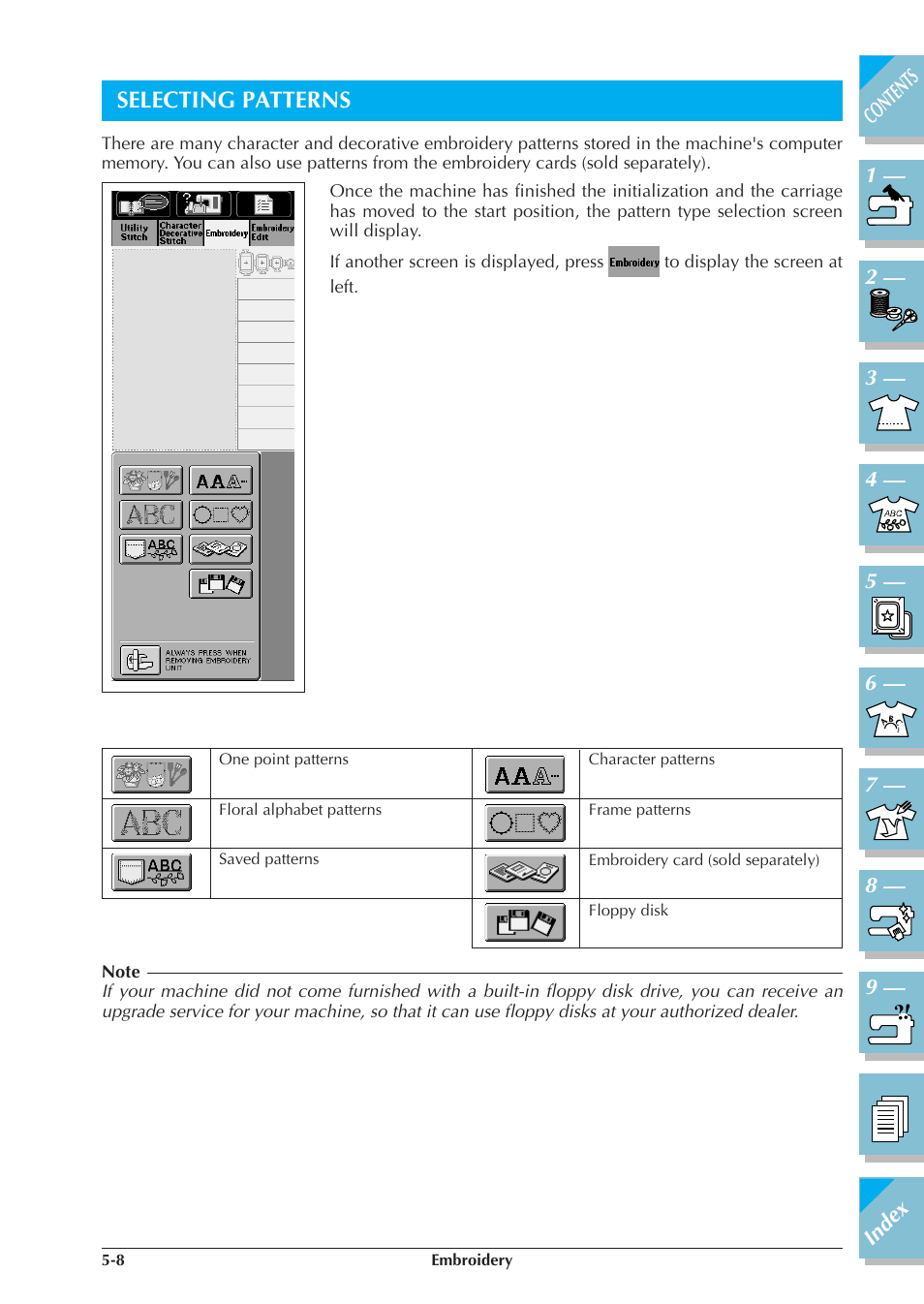 Selecting patterns -8, Selecting patterns | Brother ULT2001 2001N 2001C 2002D 2003D User Manual | Page 183 / 321