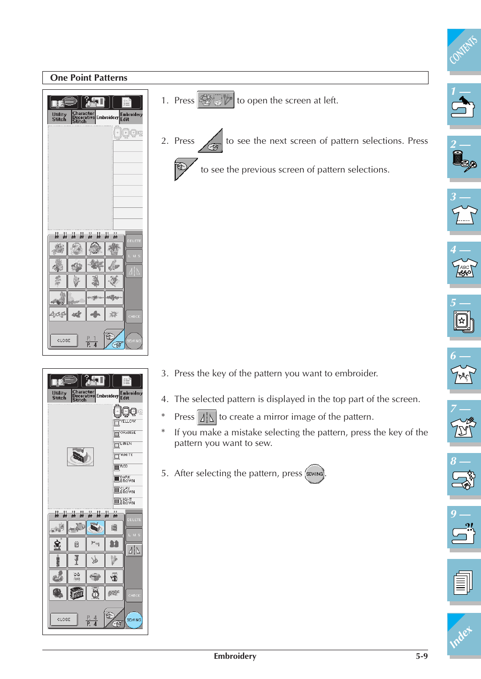 One point patterns -9 | Brother ULT2001 2001N 2001C 2002D 2003D User Manual | Page 184 / 321