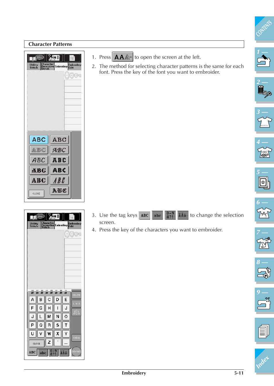 Character patterns -11 | Brother ULT2001 2001N 2001C 2002D 2003D User Manual | Page 186 / 321