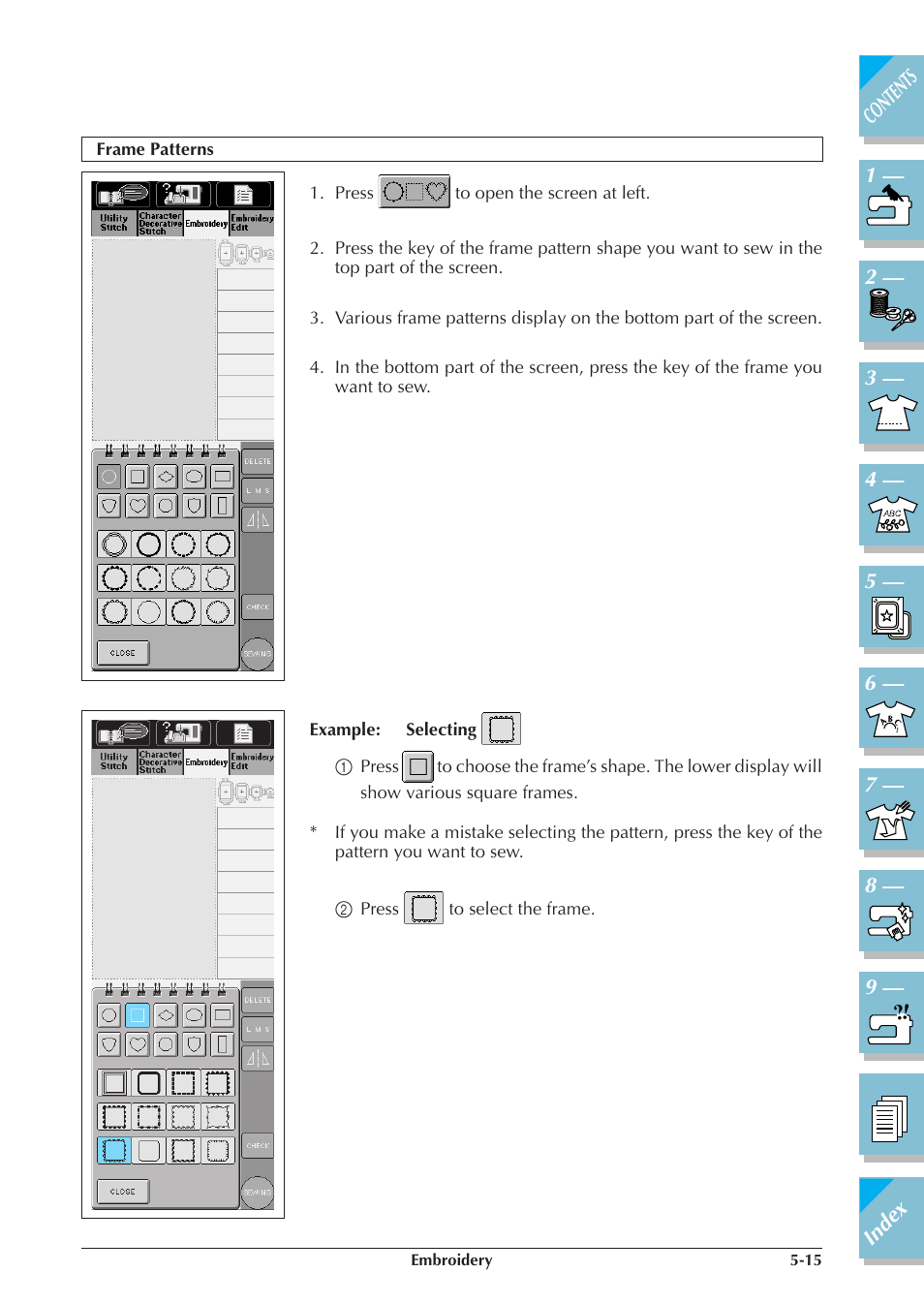 Frame patterns -15 | Brother ULT2001 2001N 2001C 2002D 2003D User Manual | Page 190 / 321