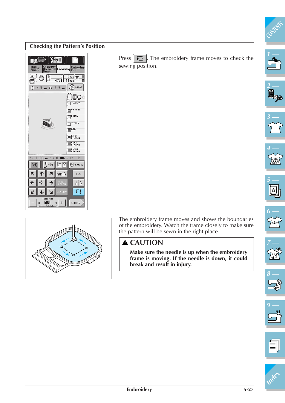 Checking the pattern’s position -27, Caution | Brother ULT2001 2001N 2001C 2002D 2003D User Manual | Page 202 / 321