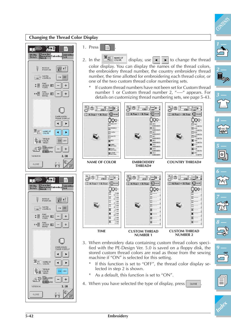 Changing the thread color display -42 | Brother ULT2001 2001N 2001C 2002D 2003D User Manual | Page 217 / 321