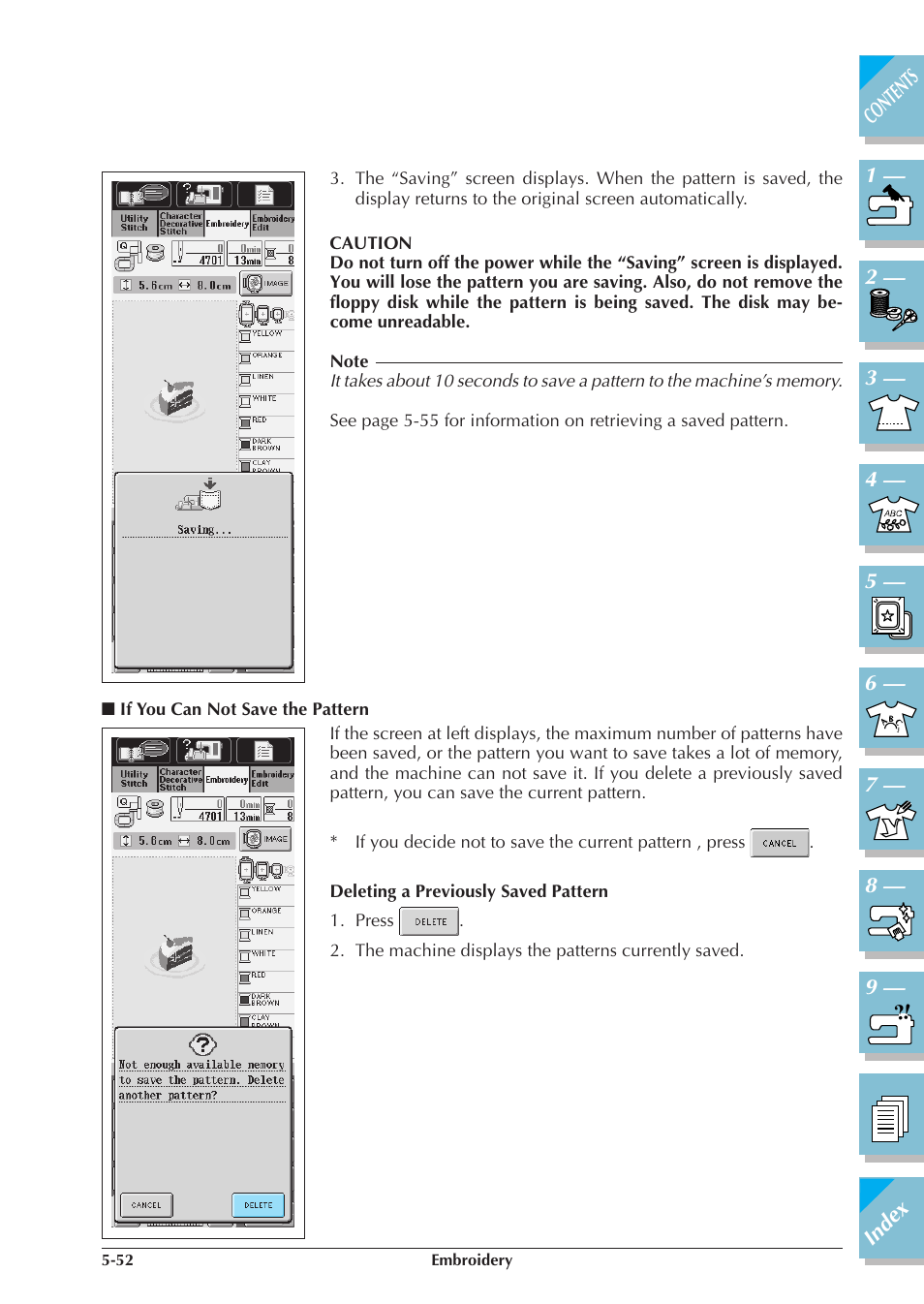 If you can not save the pattern -52 | Brother ULT2001 2001N 2001C 2002D 2003D User Manual | Page 227 / 321