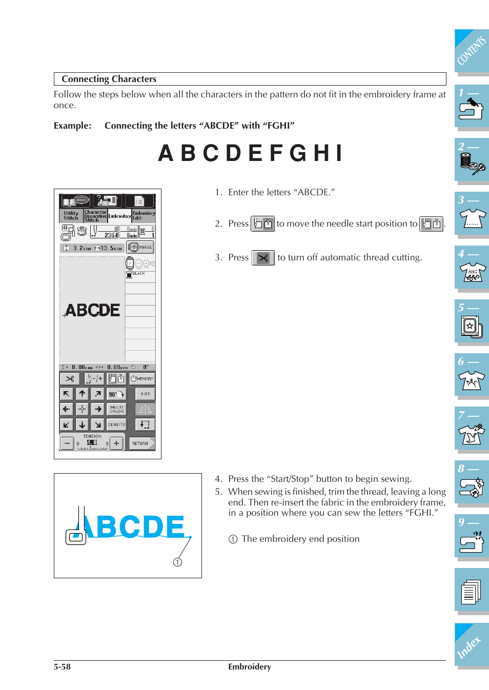 Connecting characters -58 | Brother ULT2001 2001N 2001C 2002D 2003D User Manual | Page 233 / 321