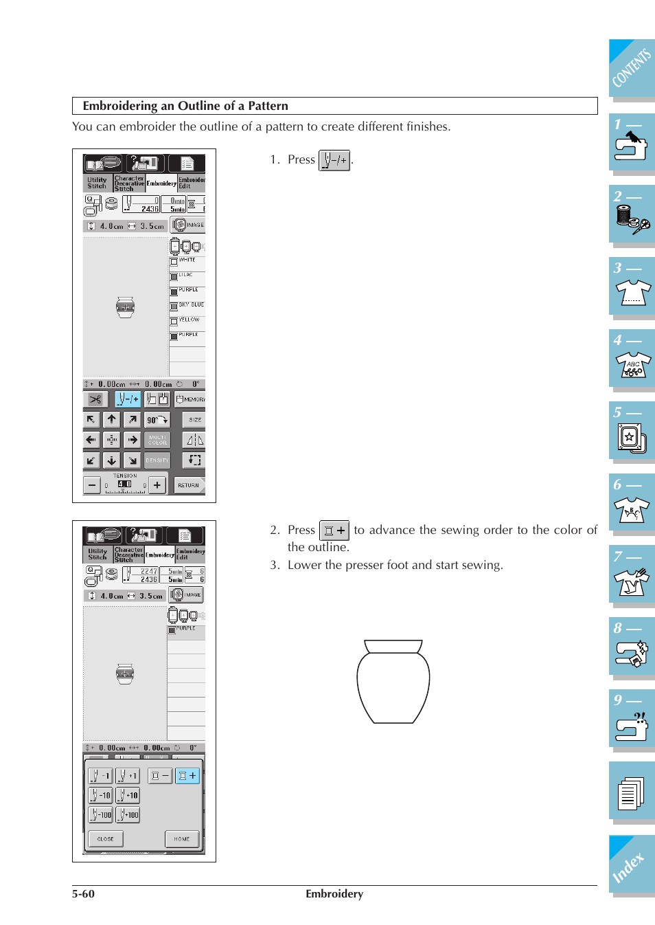 Embroidering an outline of a pattern -60 | Brother ULT2001 2001N 2001C 2002D 2003D User Manual | Page 235 / 321