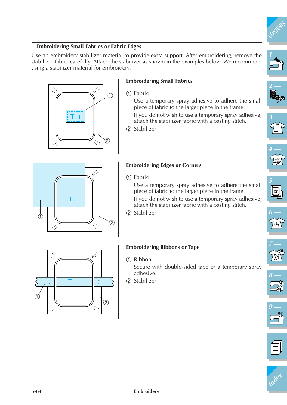 Embroidering small fabrics or fabric edges -64 | Brother ULT2001 2001N 2001C 2002D 2003D User Manual | Page 239 / 321