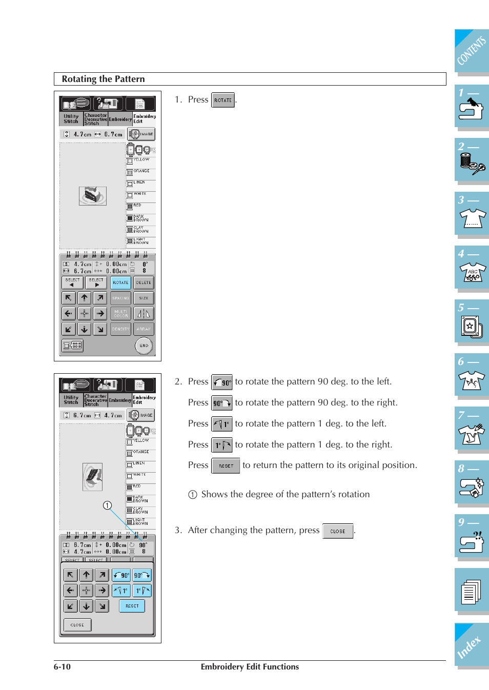 Rotating the pattern -10 | Brother ULT2001 2001N 2001C 2002D 2003D User Manual | Page 249 / 321