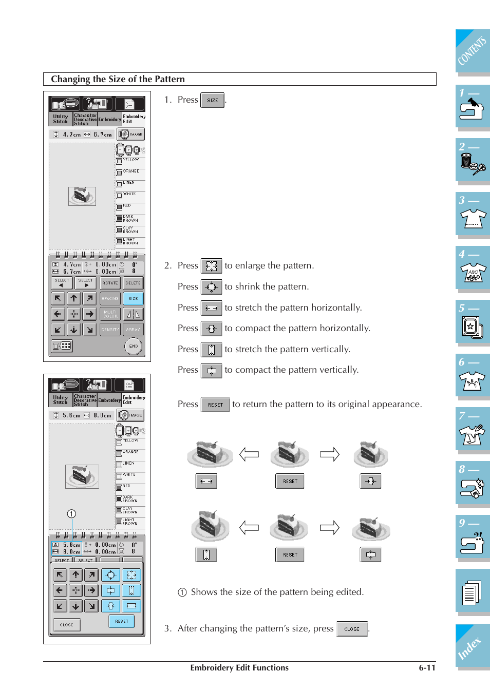 Changing the size of the pattern -11 | Brother ULT2001 2001N 2001C 2002D 2003D User Manual | Page 250 / 321
