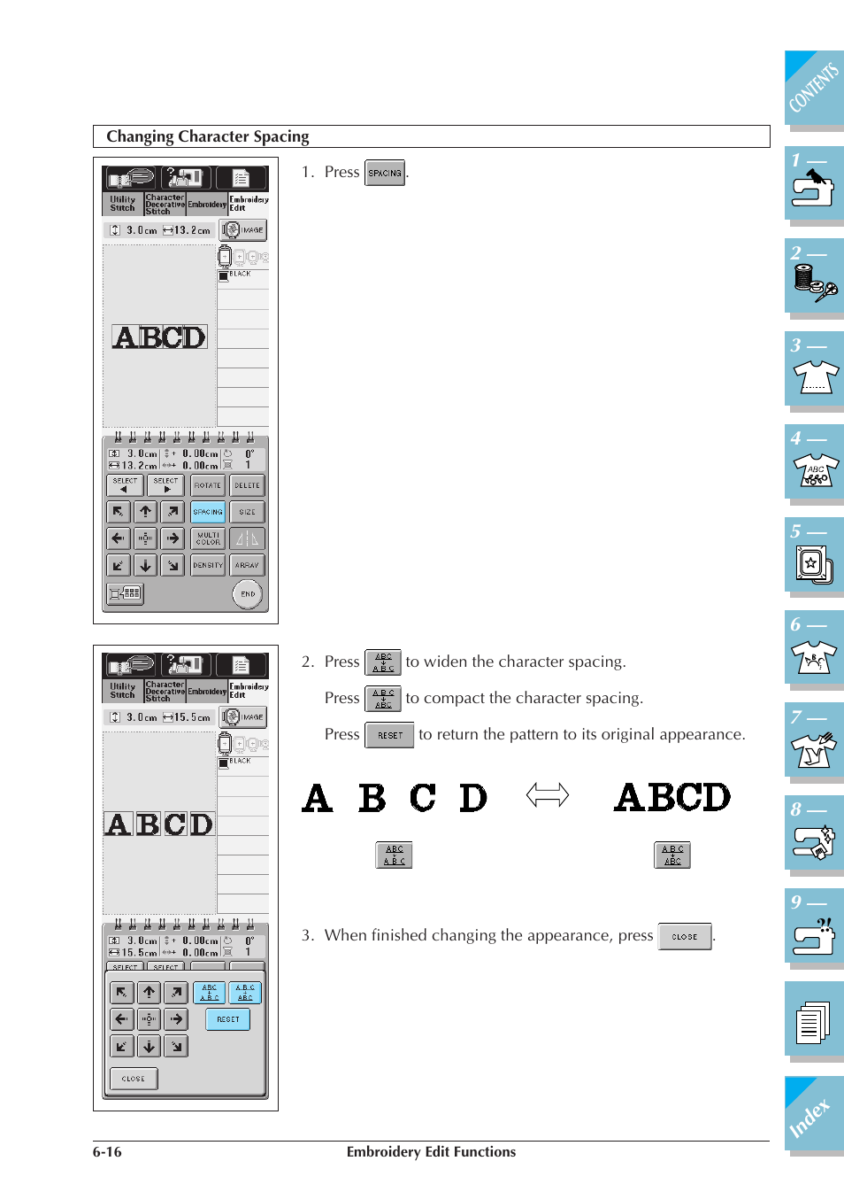 Changing character spacing -16 | Brother ULT2001 2001N 2001C 2002D 2003D User Manual | Page 255 / 321