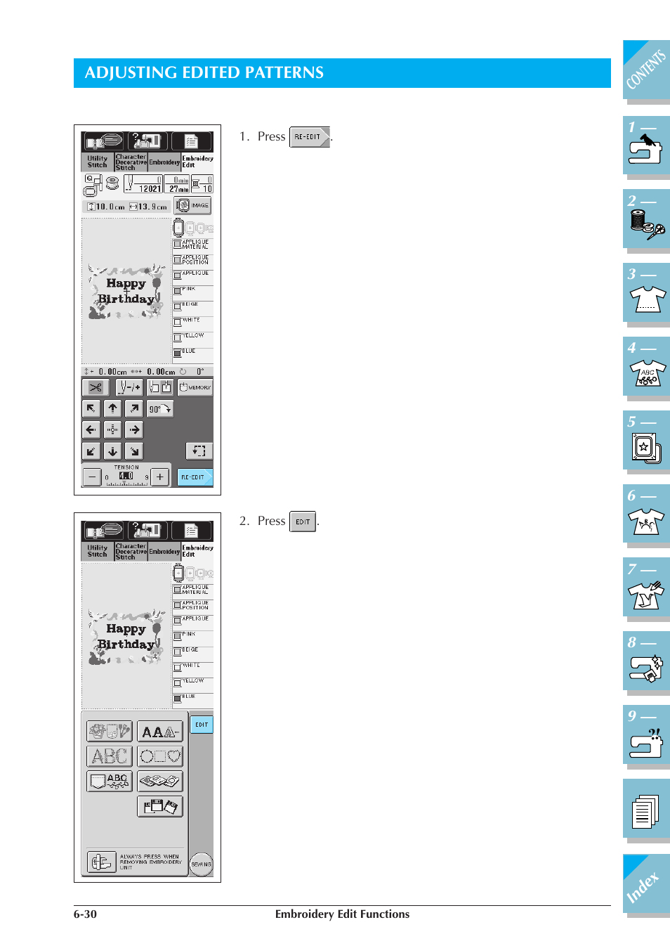 Adjusting edited patterns -30 | Brother ULT2001 2001N 2001C 2002D 2003D User Manual | Page 269 / 321