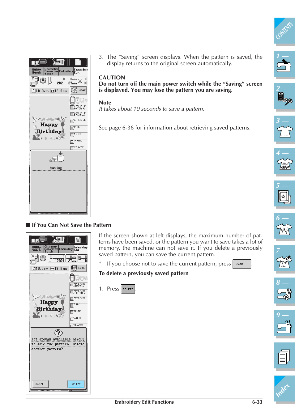 If you can not save the pattern -33 | Brother ULT2001 2001N 2001C 2002D 2003D User Manual | Page 272 / 321