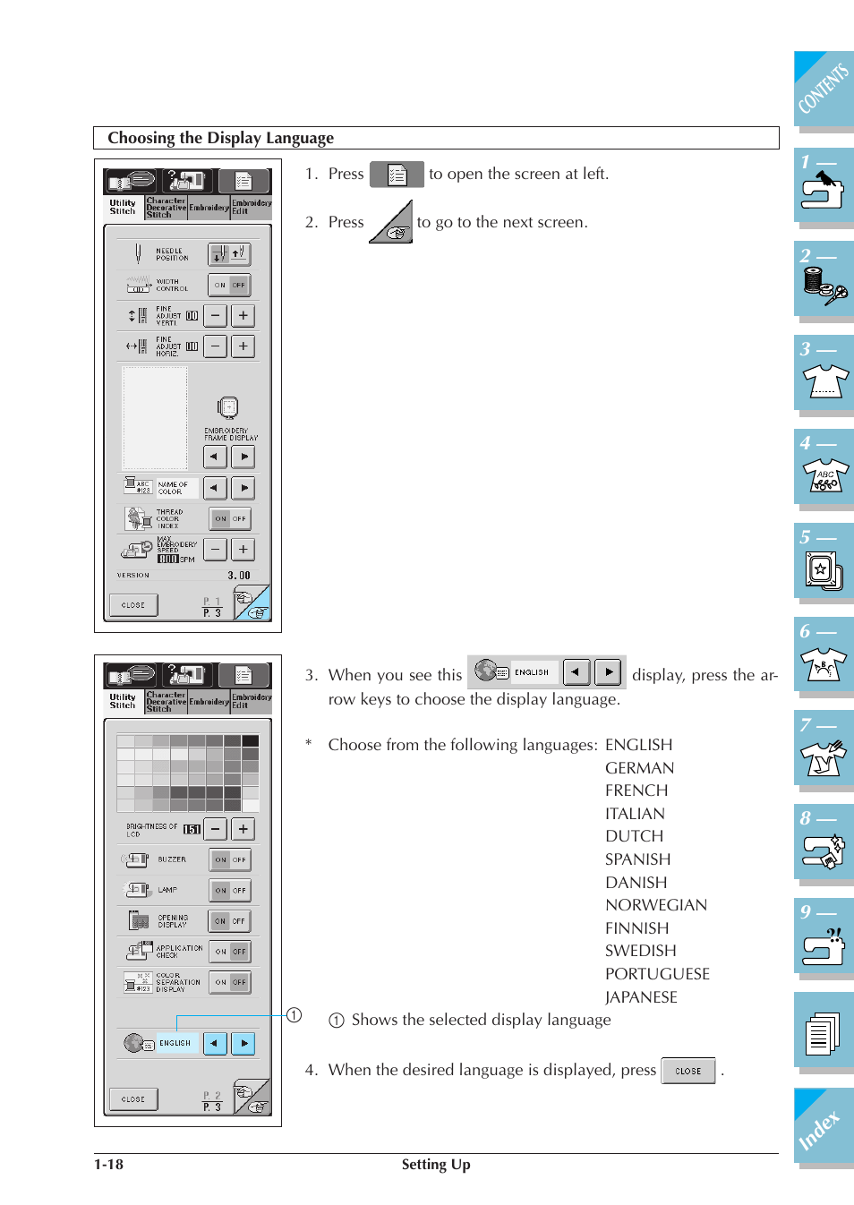 Choosing the display language -18 | Brother ULT2001 2001N 2001C 2002D 2003D User Manual | Page 29 / 321