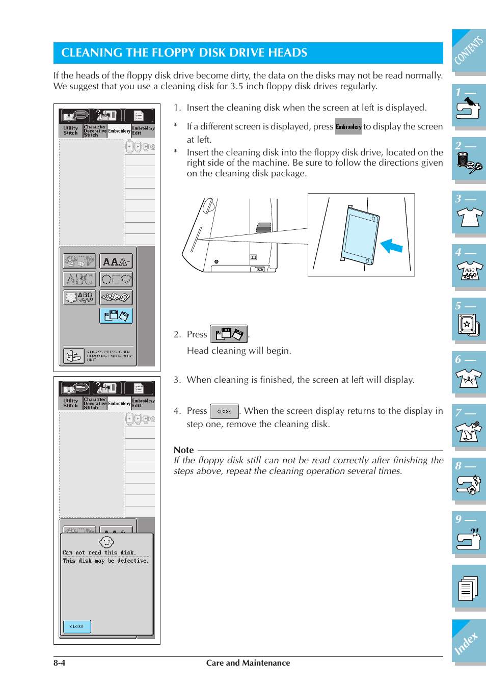 Cleaning the floppy disk drive heads -4, Cleaning the floppy disk drive heads | Brother ULT2001 2001N 2001C 2002D 2003D User Manual | Page 297 / 321