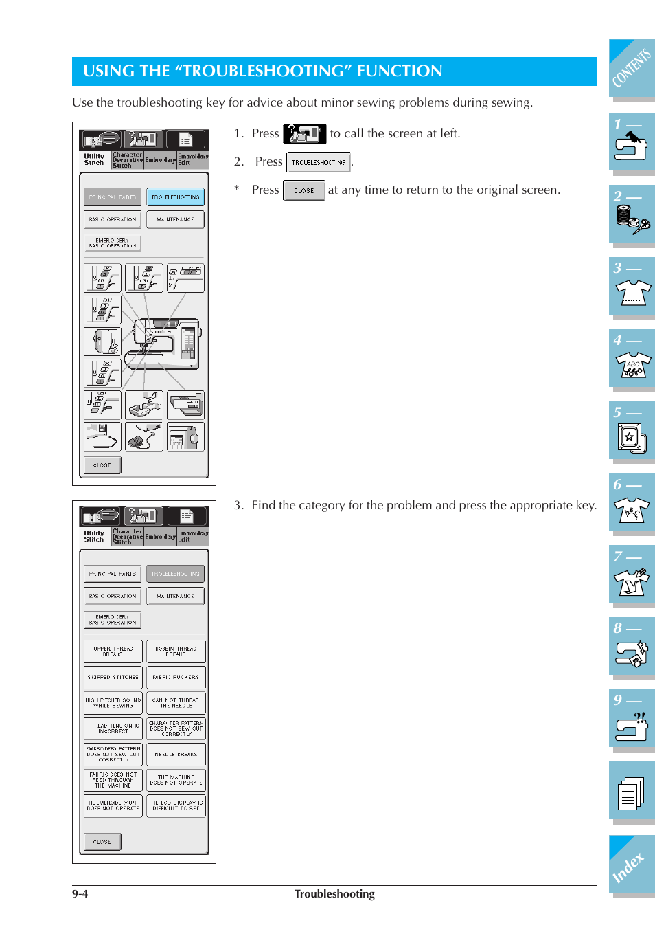 Using the “troubleshooting” function -4, Using the “troubleshooting” function | Brother ULT2001 2001N 2001C 2002D 2003D User Manual | Page 301 / 321